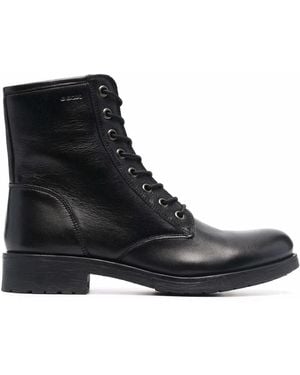 Geox Lace-Up Leather Boots - Black