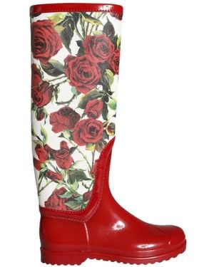 Dolce & Gabbana Floral-Print Knee-High Boots - Red
