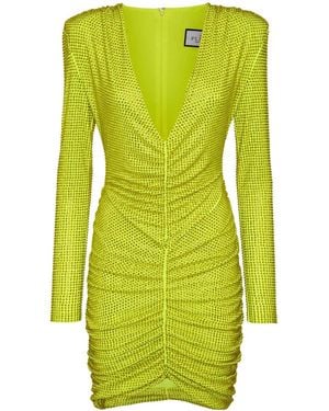Philipp Plein Rhinestone-Embellished Ruched Mini Dress - Green