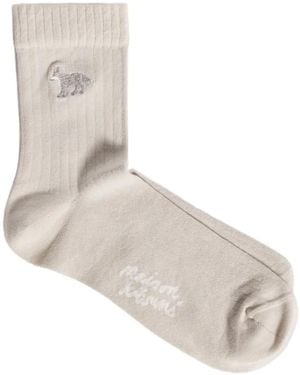 Maison Kitsuné Baby Fox Ribbed Socks - White