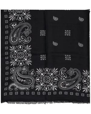Manipuri Bandana-Print Frayed Scarf - Black