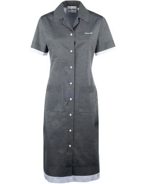 Miu Miu Robe-Chemise À Logo En Intarsia - Gris