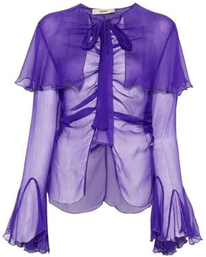 Siedres Ruffled Pussy-Bow Top - Purple