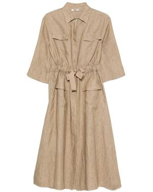 Herno Belted Linen Midi Dress - Natural