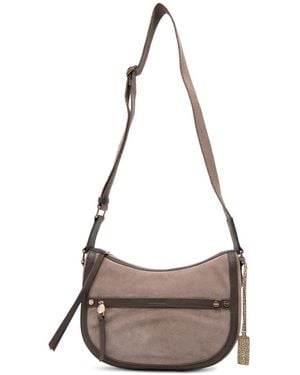 Borbonese Suede Paneled Shoulder Bag - Gray