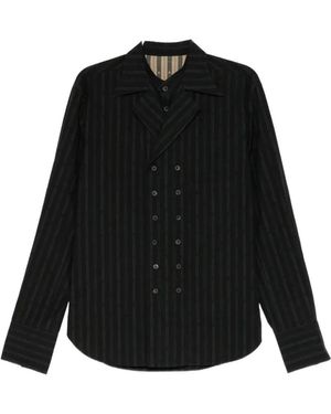 Ziggy Chen Camisa A Rayas Diplomáticas Con Doble Botonadura - Negro