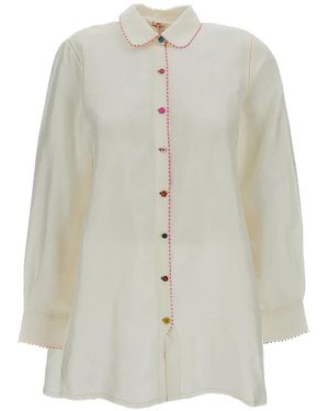 Péro French Knot Silk Shirt - White