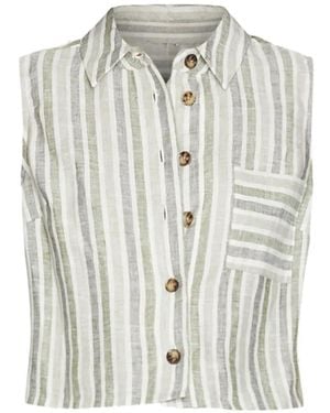 Hevron Katja Stripe-Pattern Cropped Shirt - White
