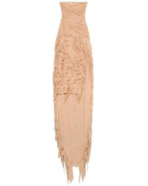 Blumarine Ruched Ruffled Maxi Dress - White