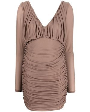 Saint Laurent V-Neck Draped Mini Dress - Brown