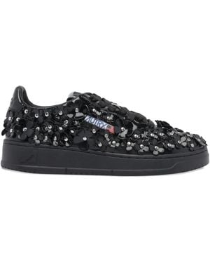 Autry Medalist Low Patent/Flower - Black