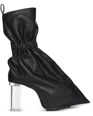 Rick Owens Ruched Leather Ankle Boots - Black