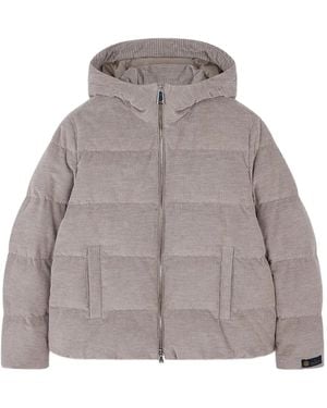 Paul & Shark Hooded Corduroy Puffer Jacket - Gray