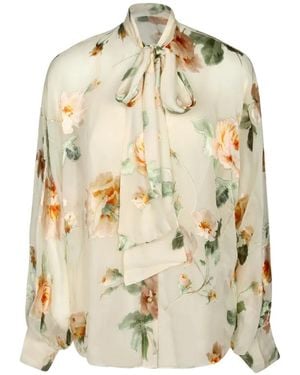 Zimmermann Carousel Burnout Floral-Print Pussy-Bow Blouse - White