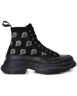 KARL LAGERFELD Luna Rhinestone Mesh Boots - Black