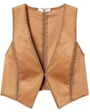 Twinset Suede Waistcoat With Embroidery - Brown