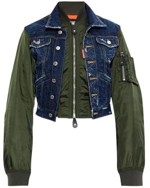 DSquared² Denim-Panelled Bomber Jacket - Blue