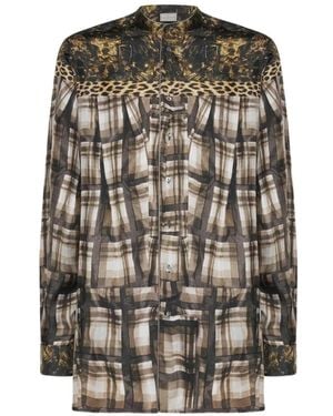 Pierre Louis Mascia Aloe Leopard-Print Plaid-Pattern Shirt - Grey