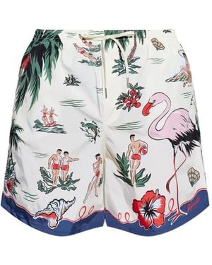 DSquared² Graphic-Print Drawstring Swim Shorts - White