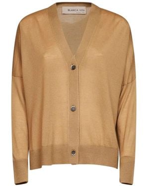 Blanca Vita V-Neck Button-Up Cardigan - Natural