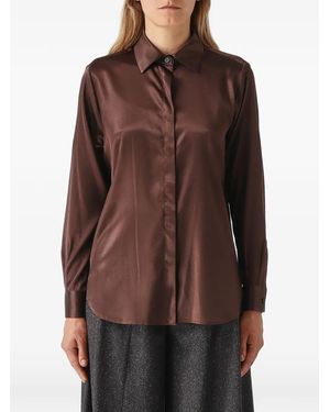 Tagliatore Andra Satin-Finish Long-Sleeve Shirt - Brown