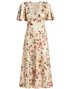 Guess Maxi Floral-Print Lace-Trim Dress - Metallic