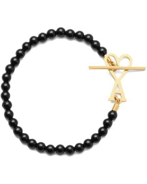 Ami Paris Pulsera con cuentas y broche de corazón - Negro