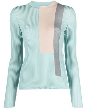 Fendi Colour-block Ribbed-knit Silk-blend Top - ブルー