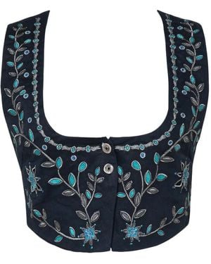 Agua Bendita Esmeralda Relicario Floral-Embroidered Vest - Blue