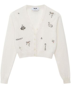 MSGM Embellished V-Neck Cardigan - White