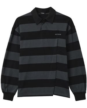 we11done Striped Asymmetric Polo Top - Black