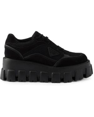 Prada Monolith Suede And Mesh Fabric Sneakers - Black
