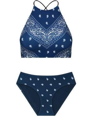 DAZE DAYZ Paisley-Print Halterneck Swimwear - Blue