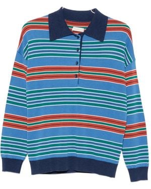 Faithfull the Brand Striped Oversized Polo Shirt - Blue