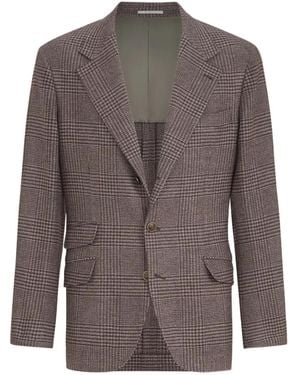 Brunello Cucinelli Blazer Cavallo Deconstruido De Lana Y Cachemira A Cuadros Príncipe De Gales - Marrón