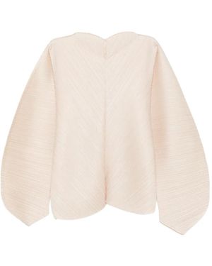 Pleats Please Issey Miyake Pleated Balloon-Sleeve Blouse - Natural