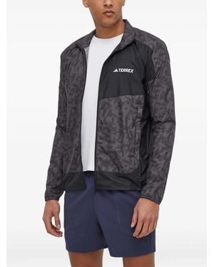 adidas Abstract-Print Zip-Up Jacket - Blue