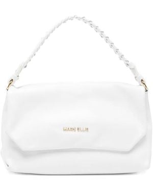 Marc Ellis Eloide Braided-Handle Logo-Plaque Shoulder Bag - White