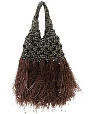 HIBOURAMA Mini Cabas Vannifique Plumes - Brown