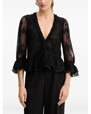 Bardot Ruffled Laced Top - Black