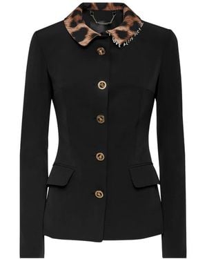 Philipp Plein Leopard Print-Collar Cady Jacket - Black