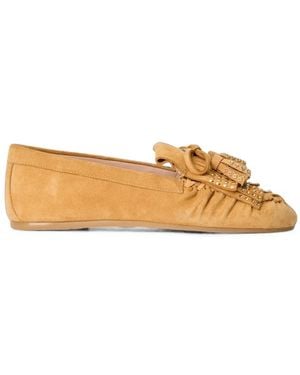 Stuart Weitzman Barry Stud-Embellished Kiltie Loafers - Natural