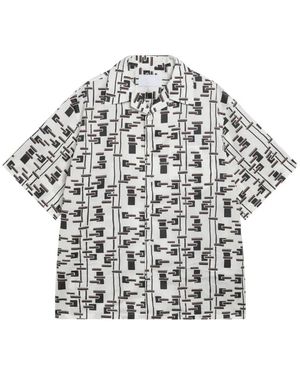 Prada Geometric-Print Short-Sleev Shirt - White