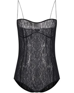 PAULINE DUJANCOURT Lace-Panel Spaghetti-Strap Bodysuit - Black