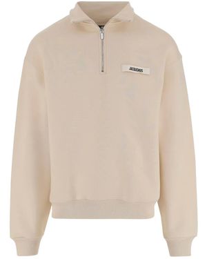 Jacquemus The Gros Grain Sweater Met Hoge Kraag En Logo - Naturel