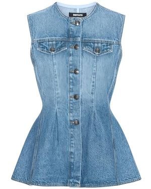 ROTATE BIRGER CHRISTENSEN Flared Denim Top - Blue