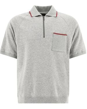 Beams Plus Half-Zip Polo Shirt - Grey