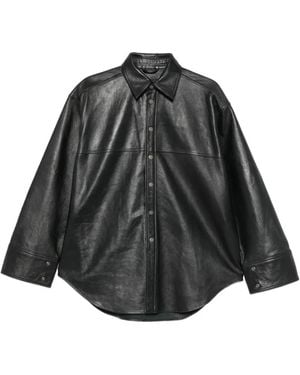 Haikure Leather Oversized Jacket - Black