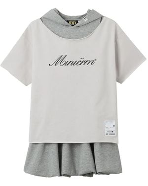 Mini Cream Hooded Raw-Cut Dress - Grey