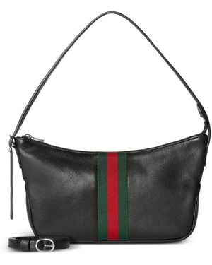Gucci Bolso Messenger De Piel De Becerro Con Tribanda Web - Negro
